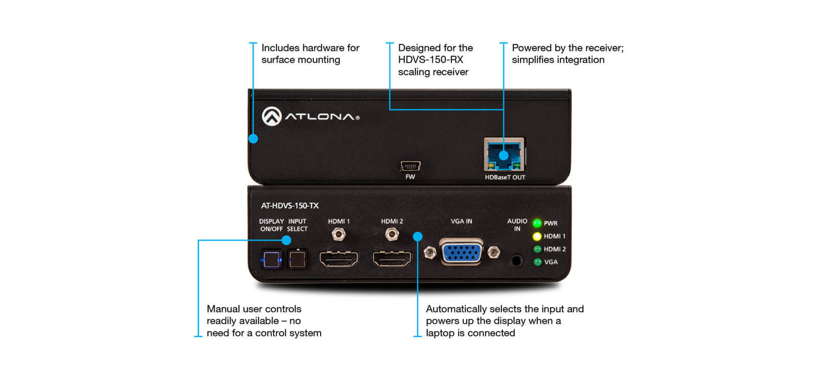 Atlona at-Hdvs-150-Kit auto switcher con 3 entradas tx/rx y escalador hd