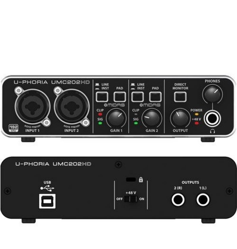 Behringer umc-202hd audiófilo 2x2, 24-Bit/192 khz interfaz de audio usb con preamplificadores midas