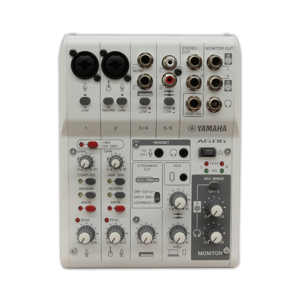 Yamaha Ag06mk2w Mezclador De Transmisión En Vivo De 3 Canales Con Interfaz De Audio